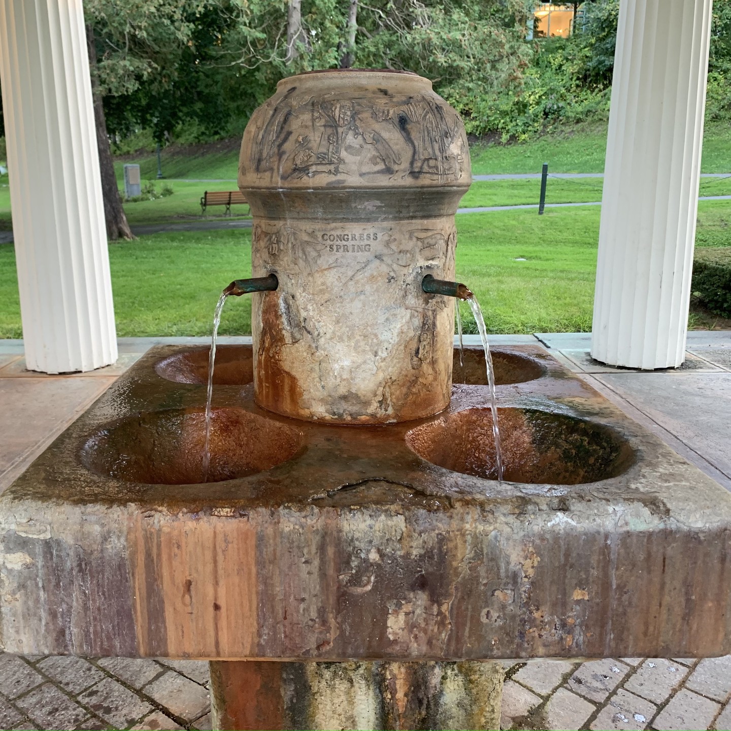 The mineral springs in Congress Park in Saratoga Springs, NY was once a source of bottled water that was shipped worldwide. The springs received their name because the springs were visited by members of the newly established Congress in 1792.