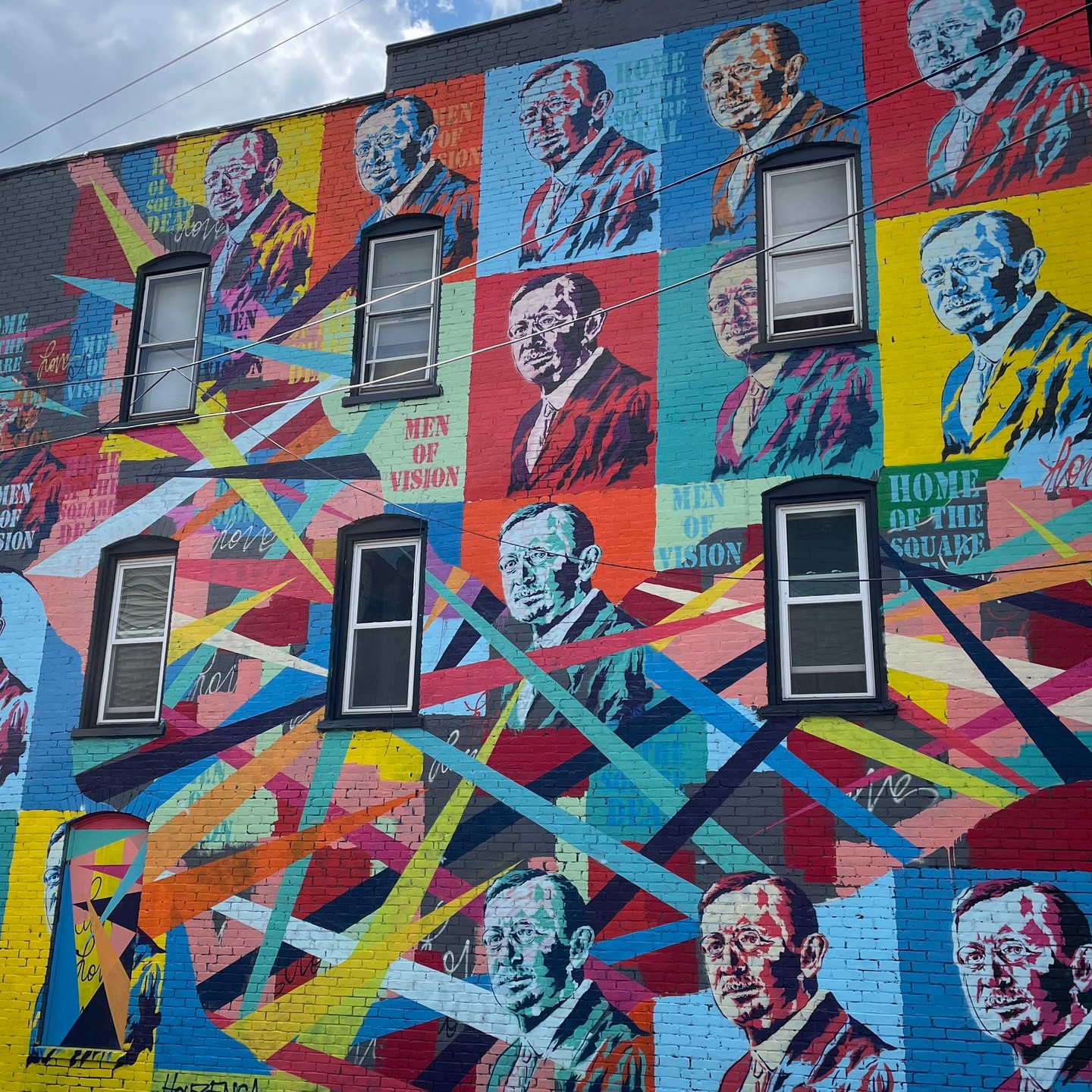 There is a new mural in Johnson City, NY created by Brent Houzenga, an artist from New Orleans. The incredible work consists of a series of portraits of George F. Johnson, President and co-owner of Endicott-Johnson Shoes, and one of the architects of the 'Square Deal'. GFJ saw to it that E-J Shoe workers had homes and other benefits not typically provided by any other company. Johnson City, NY was named for George F, and his legacy lives on in the form of numerous parks, E-J homes, and carousels he helped to provide. Now, this beautiful mural also helps his memory live on. The mural is located at 17 Broad Street, near the intersection with Main Street. Learn more about the artist on his site: https://www.houzenga.com and visit him on Instagram @houzenga .